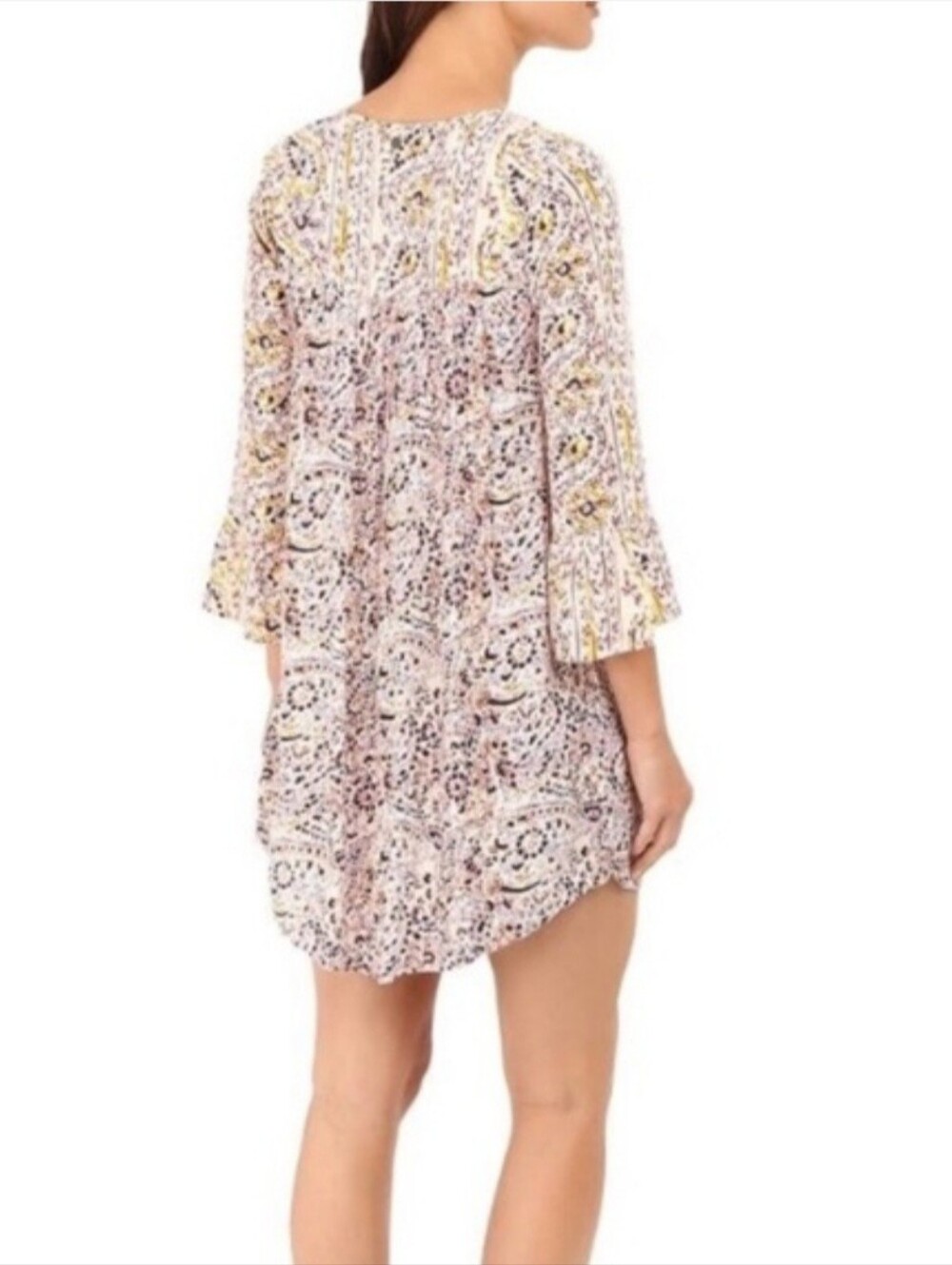 Billabong Paisley Print Tassel Tunic Top Shift Dress White Rayon XS Small - Picture 8 of 15